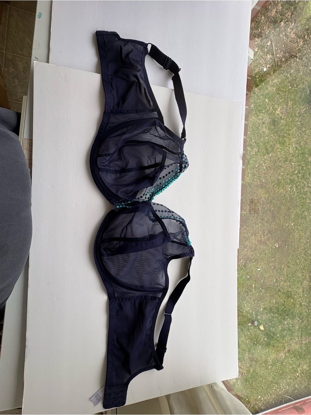 Elomi Navy Blue Unlined Mesh Bra with Teal Accent